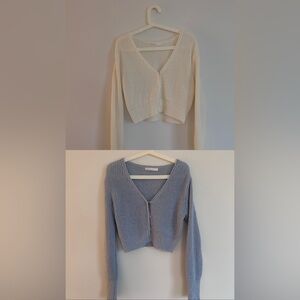 OAK + FORT Cream and Blue Cardigan Set